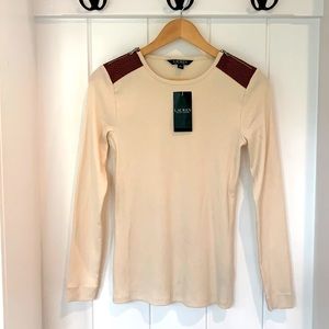NWT Lauren Ralph Lauren Women’s Long Sleeve Faux Suede Shoulder w/Zips, Small